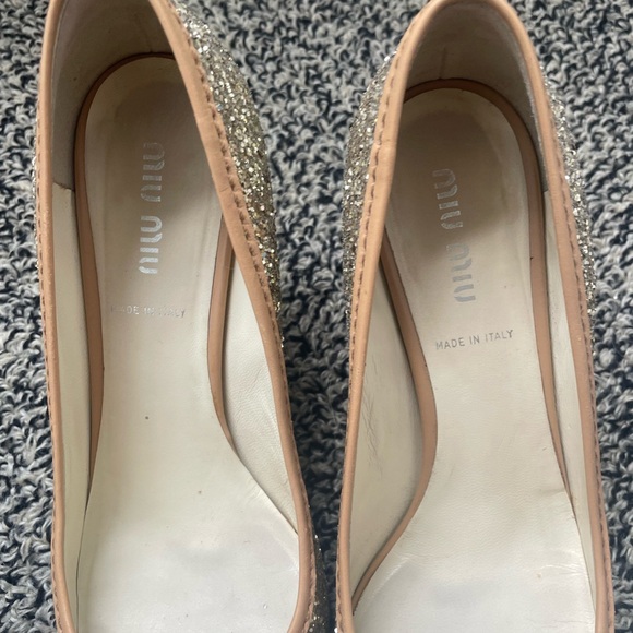 Miu Miu Glitter Sparkle Heels with Rhinestines and Bow Designer Bridal 36.5 (J) - Picture 3 of 5